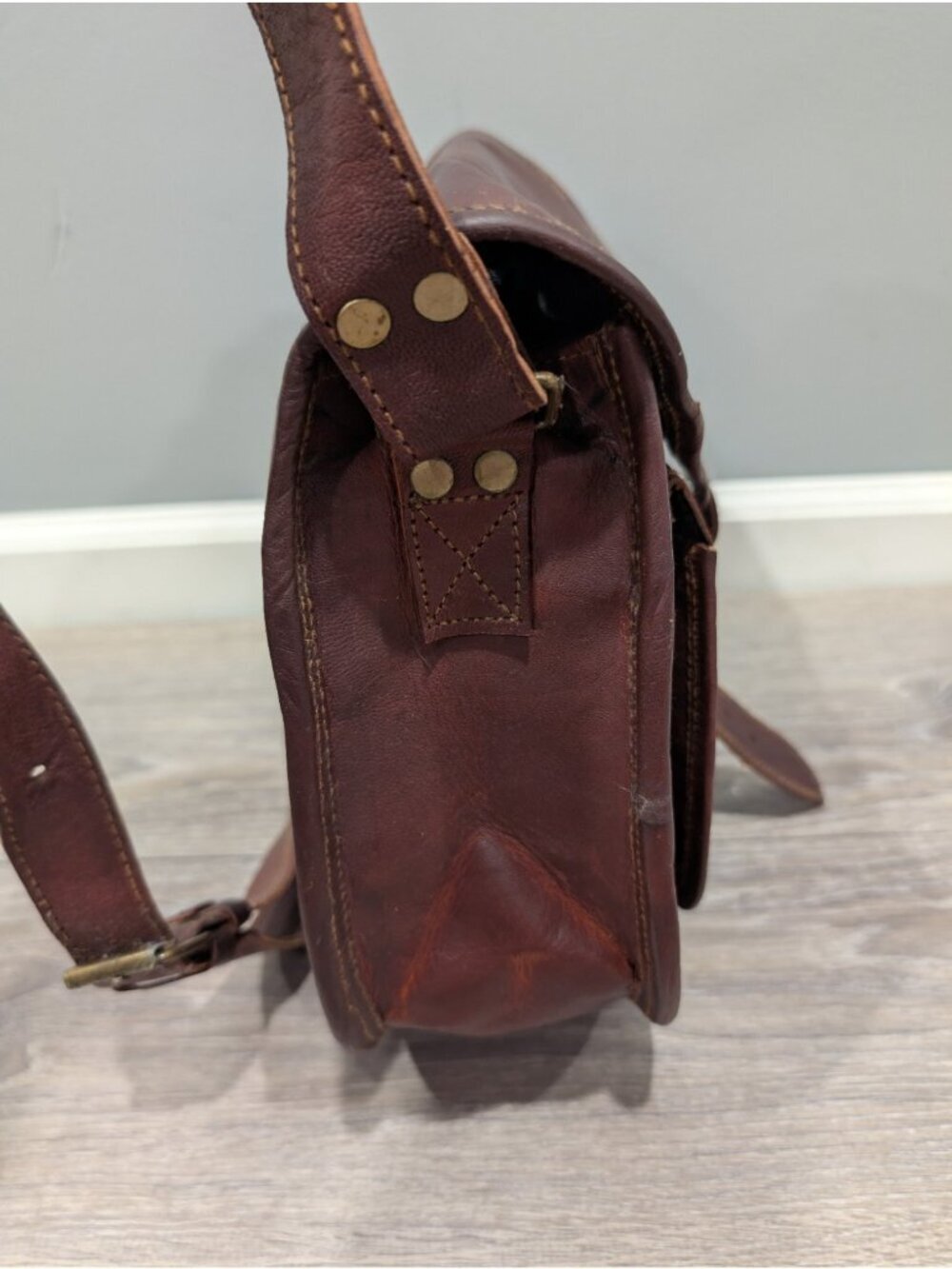 Vintage Heavy Leather Saddle Bag Boho Western Handbag Purse Crossbody Brown - Picture 15 of 16
